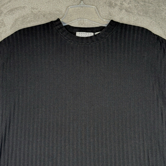 Express Tricot Shirt Womens Large Black Ribbed Minimalist Neutral Retro Vintage - Picture 4 of 7